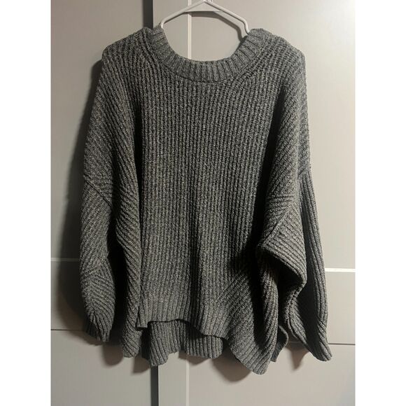 American Eagle Outfitters Sweaters - American Eagle Ribbed Knit Drop Shoulder Knit Side Slit Sweater Gray Size Large